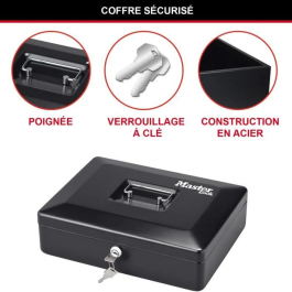 Master Lock Caja de monedas M 8 compartimentos Acero Negro con Bandeja Extraíble y Manija Integrada