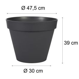 EDA Maceta Redonda Toscana de Polipropileno - Ø 48x40 cm, 43 L - Gris Antracita - Uso Exterior/Interior - Resistente Heladas y UV