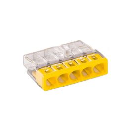 Wago Conector rápido 5 vías para 5 conductores rígidos 0.5-2.5 mm², transparente/amarillo
