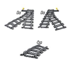 LEGO 60238 City Conjunto de Rieles de Tren y Desvíos. Incluye 4 Curvos, 1 Desvío Derecho y 1 Izquierdo. Compatible con todos los conjuntos LEGO City.