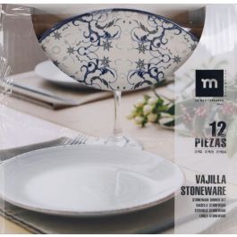 La Mediterranea Vajilla 12 Piezas Tesa Monaco Ivory Brillo - Platos Llano 26 cm, Hondo 21 cm, Postre 20 cm (2 Unidades)