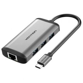Vention CNCHB Docking USB Tipo-C 6 en 1 Hub con HDMI 4K, 3 USB 3.0, PD 87W, RJ45 Gigabit, Gris Aluminio