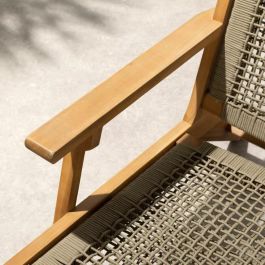 Merida Sillón bajo de madera FSC Acacia y resina trenzada Verde oliva para 1 persona
