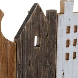 DKD Home Decor Perchero de Pared Estilo Atlántico en Marrón y Blanco, Fabricado en Paulownia y Metal, con Diseño de Casas - 91 cm de Ancho