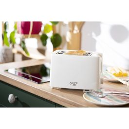 Adler ad 3223 Tostadora 2 ranuras, 900W, Blanca, 6 niveles de potencia, incluye rejilla y bandeja recogemigas, apagado automático