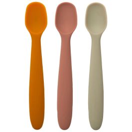 Tom et Zoe Juego de 3 Cucharas de Silicona para Bebé, Colores Surtidos (Gris, Amarillo, Azul, Rosa)