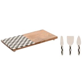 DKD Home Decor Tabla de Cortar Moderna, Set de 4, Blanco, Negro y Natural, Madera Acacia, Inox y Resina, 38x20x1.5 cm