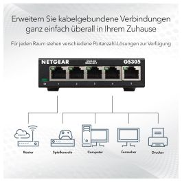 Netgear GS305v3 Switch Gigabit Ethernet 5 Puertos RJ-45 10/100/1000Mbps Metal EU MODEL