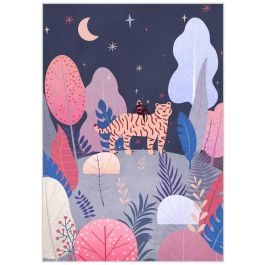 DKD Home Decor Cuadro Scandi Azul Rosa Árboles Noche 73x53 cm (2 Unidades)