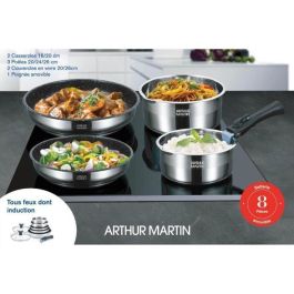 Arthur Martin AM2493 Batería de cocina de 8 piezas - Acero inoxidable - Manija extraíble - Todas las luces, incluida la inducción