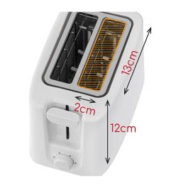 Adler ad 3223 Tostadora 2 ranuras, 900W, Blanca, 6 niveles de potencia, incluye rejilla y bandeja recogemigas, apagado automático