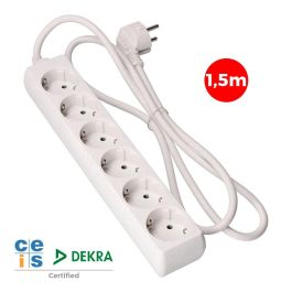 Edm Prolongador 6 tomas 2p+t 16A 250V cable h05vv-f 3g 1,5m Blanco 3680W