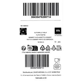 La Mediterranea Plato Postre Aelia Elite Brillo 18 x 18 cm (12 Unidades)