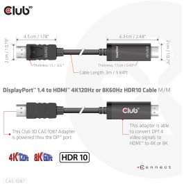 Club3D CAC-1087 Cable DisplayPort 1.4 a HDMI 2.1 HDR 8K60Hz Activo 3m para Windows/Mac
