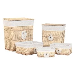 DKD Home Decor Cesta de Ropa Boho Natural 35 x 55 x 47 cm - Set de 5 Cestas de Mimbre y Poliéster