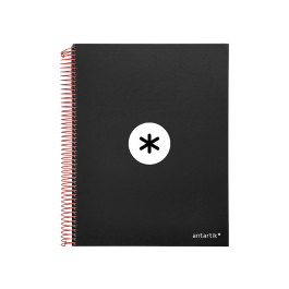 Antartik Cuaderno espiral micro A4, 120 hojas, 90 gr, liso, negro, tapa forrada