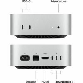 Apple MU9D3FNA Mac mini 2024 con Chip Apple M4, 16 GB de RAM, Almacenamiento SSD de 256 GB, CPU 10 Núcleos, GPU 10 Núcleos, Color Plata