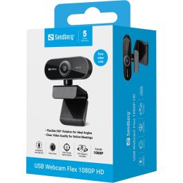 Sandberg Webcam USB Flex 1080P HD Full HD con Micrófono Integrado para Videollamadas, Imagen Nítida y Definida, Plug & Play