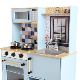Deqube Cocina de Madera Premium 2 Módulos 72x30x84cm con Luz, Sonido, Fregadero, Horno, Microondas y Utensilios +3 Años