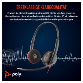Poly Blackwire 3220 USB C, A2DP, Auriculares con Micrófono, 20Hz - 20kHz