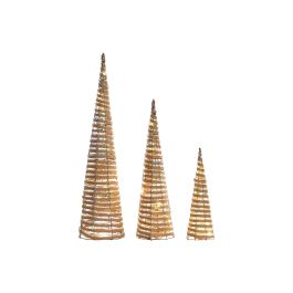 DKD Home Decor Cono Navidad Alpina Decoración Navideña LED, Ratán y PE, Natural Multicolor, 20x20x80 cm, Set 3 Conos (2 Packs)