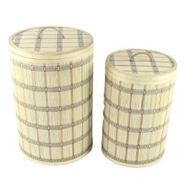 DKD Home Decor Cesta Urban de Bambú Marrón con Tapa, de 40 cm Ancho x 63 cm Alto x 40 cm Profundo, Set de 2 Unidades Precio: 124.69000027. SKU: S3039248