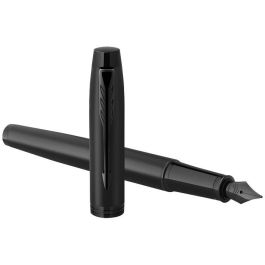 Parker Füller IM Achromatic Negro Punta Fina Azul con Clip, Acero Inoxidable, Sistema Cartucho, en Caja de Regalo