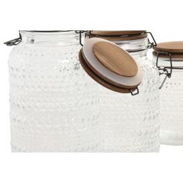 DKD Home Decor Botes de Almacenamiento de Cristal y Acacia Transparente/Natural 1.2L/950ml Set de 3 Aptos Lavavajillas 12x20.5x12cm
