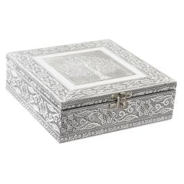 DKD Home Decor Joyero Indio Plateado Natural Madera Aluminio 18 x 18 x 6 cm