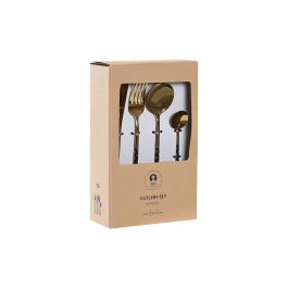 DKD Home Decor Cubertería Básicos de Acero Inoxidable Negro Dorado con Topos, Grosor 2,5mm, Set de 16 Piezas, Apto Lavavajillas