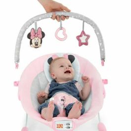 Bright Starts Tumbona Vibratoria para Bebé Disney Minnie Mouse Rosy Skies | Asiento Ultrasuave con Orejas y Lazo para Niña