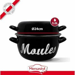 Menastyl 3645564 Olla para Mejillones de Acero Esmaltado Negro 24 cm con Inscripción - Compatible Inducción y Todo Tipo de Fuegos