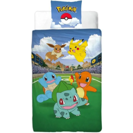 Pokemon AAARQ16155 Juego de Cama Reversible Pikachu y sus Amigos en la Arena Microfibra 140 x 200 cm + 1 Funda de Almohada 63 x 63 cm