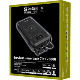 Sandberg Survivor Powerbank 7in1 76800 mAh Estación Carga Portátil Múltiples Conectores USB-C USB-A Inalámbrico Impermeable