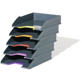 Durable Bandeja de Sobremesa de Plástico Reciclado Blue Angel Gris 255x55x330 mm, Pack de 5 Unidades Apilables
