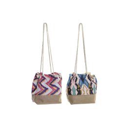 DKD Home Decor Bolso Folk de Poliéster, Pack 6 Unidades Surtidas (Azul, Lila, Natural), 20 cm Largo x 51 cm Ancho x 40 cm Alto