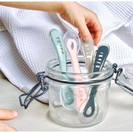 Beaba Lote de 4 Cucharas de Silicona 2da Edad Aprendizaje Bebé con Descanso - Azul Oscuro, Rosa, Niebla Clara, Verde Aireado