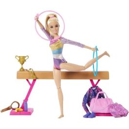 Barbie HRG52 Muñeca Gimnasta Articulada con Barra de Equilibrio y 11 Accesorios