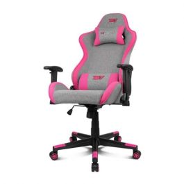 Drift Silla Gaming DR90 PRO, Silla de Escritorio, Reposabrazos 2D, Cojines Lumbar y Cervical, Regulable en Altura, Reclinable, Gris/Rosa