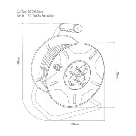 Edm Enrollacables 25 m 3G 1,5 mm² 4 Tomas con Protector Térmico
