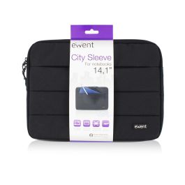 Ewent EW2521 Maletín Sleeve para Portátil de 14.1 Pulgadas, Negro, Funda Protectora Ligera con Compartimento para Tableta y Accesorios