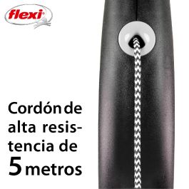 Flexi Correa Black Design S Cordón 5M Silver. Carcasa Negra con Llamativo Contraste de Colores y Correa Negra. Plástico, Nylon, Metal.