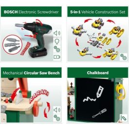 Klein 8734 Banco de trabajo grande Bosch Madera FSC con destornillador electrónico, caja de herramientas y juego de construcción