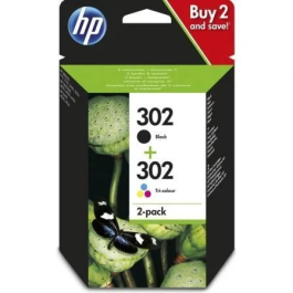 HP Cartuchos de Tinta Negra y Tricolor 302 F6U66AE + F6U65AE para Officejet 3830 Pack 4 Colores