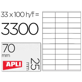 Apli Etiquetas Adhesivas 70x25,4 mm C-Rectos 33 X 100H Blanco Inkjet-Láser Para Correspondencia y Paquetería