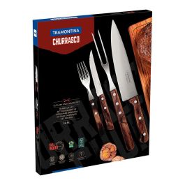 Tramontina Juego para Asado 14 Piezas, Acero Inoxidable con Mangos de Madera Polywood, Color Castaño
