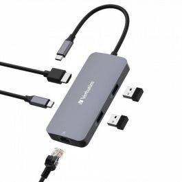 Verbatim Hub Multi-puerto USB-C Pro de 5 Puertos con HDMI 4K, RJ45 Gigabit Ethernet, 2x USB-A 3.2 Gen1 5Gb/s, USB-C PD Carga 85W