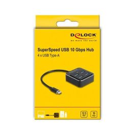 Delock Hub USB 3.2 Gen 2 Tipo-C con 4 Puertos USB Tipo-A, 10 Gbps, Negro, Aluminio y Plástico, Cable 0.19m