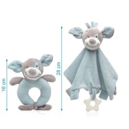 KioKids Set Doudou y Sonajero Perrito Azul Suave para Bebés +0 Meses. Con Mordedor y Sonidos, Ideal para Apego