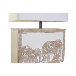 DKD Home Decor Lámpara de Sobremesa Indio de Mango y Poliéster E27 Marrón Blanco 12 x 41 x 33 cm